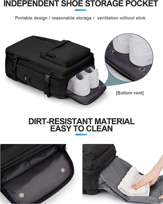Reisrugzak 40L Waterdicht – Schoenvak, USB-poort & Laptopvak
