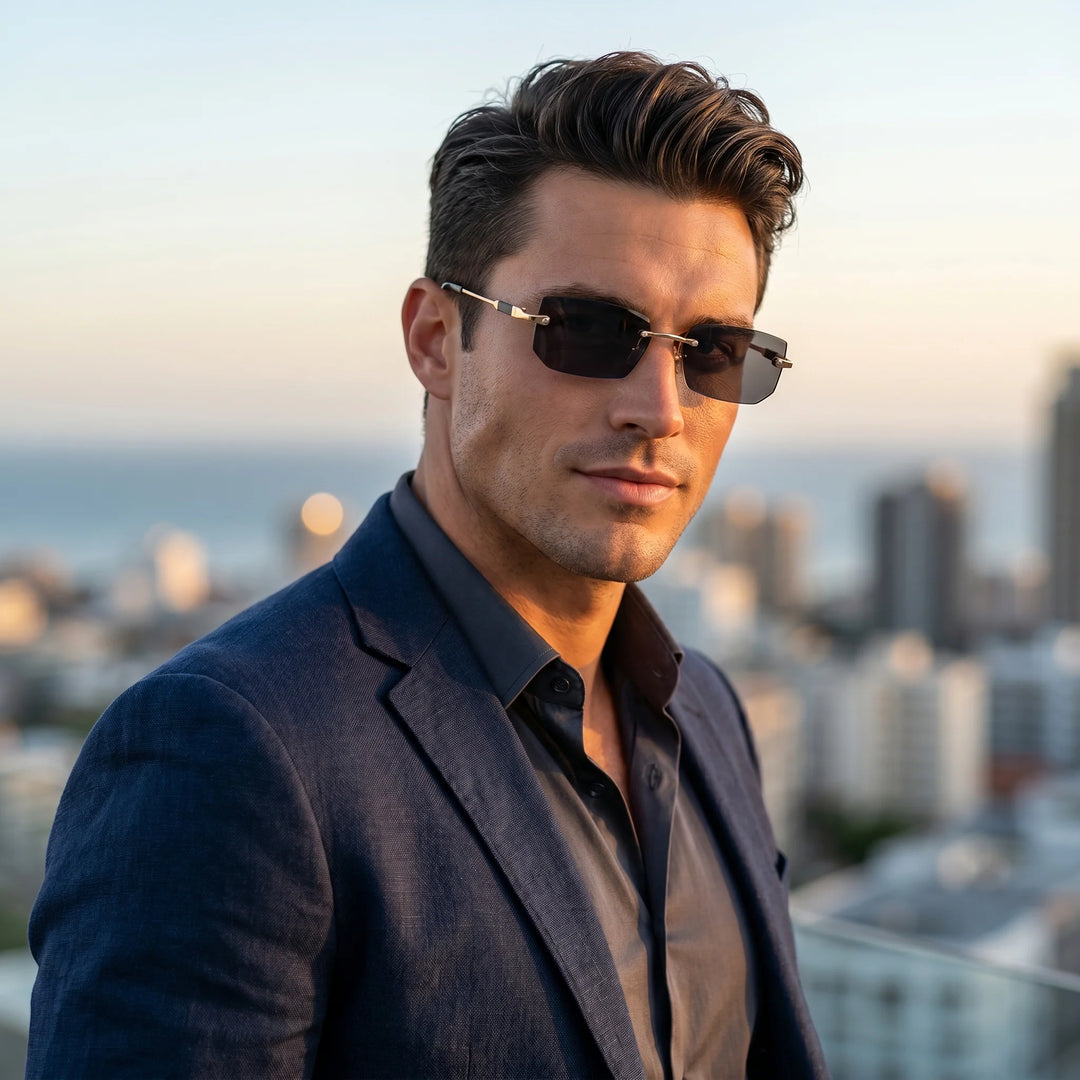 Robert Zonnebril - Randloos Design voor Heren - UV Bescherming