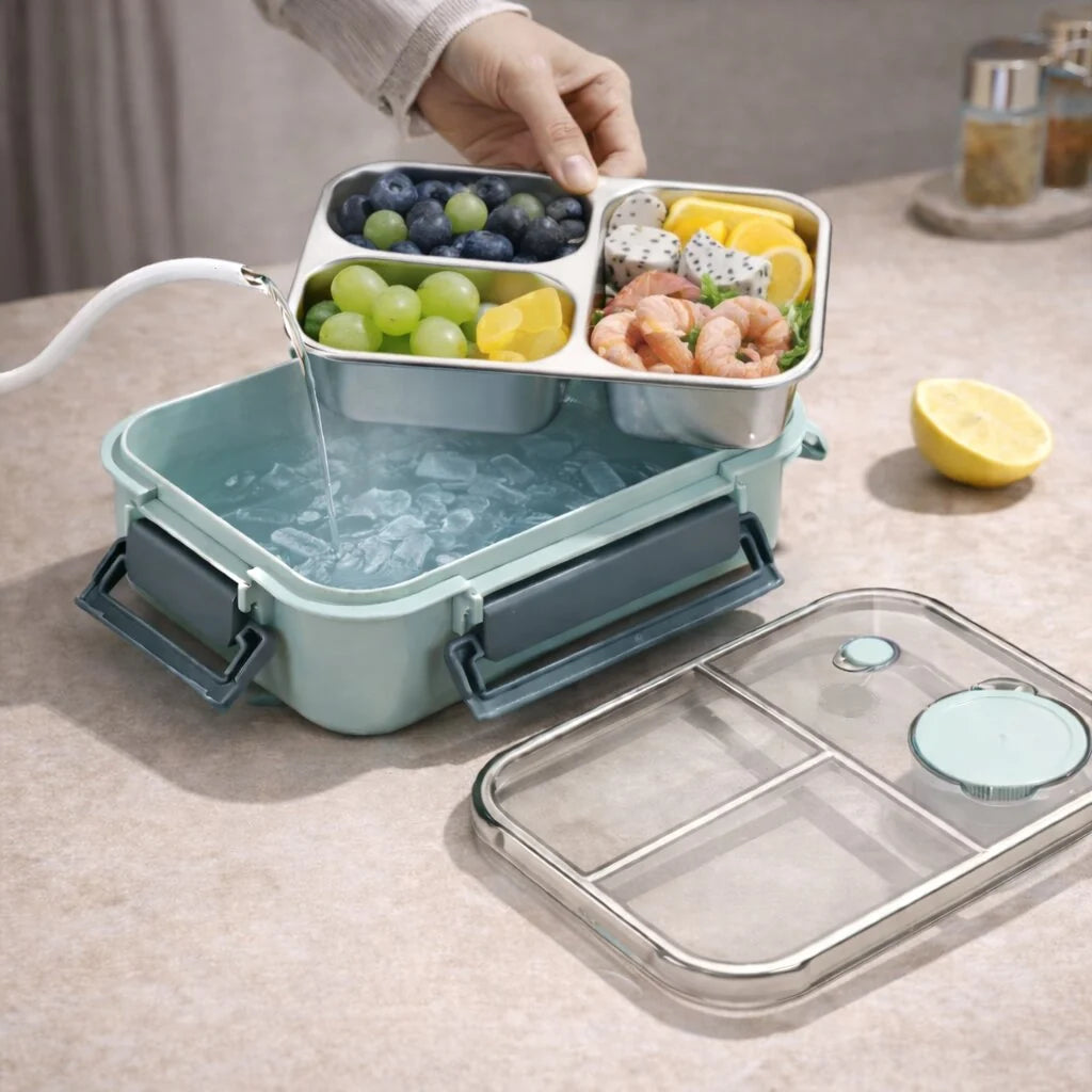 RVS Lunchbox 3 Vakken Lekvrij & Thermisch