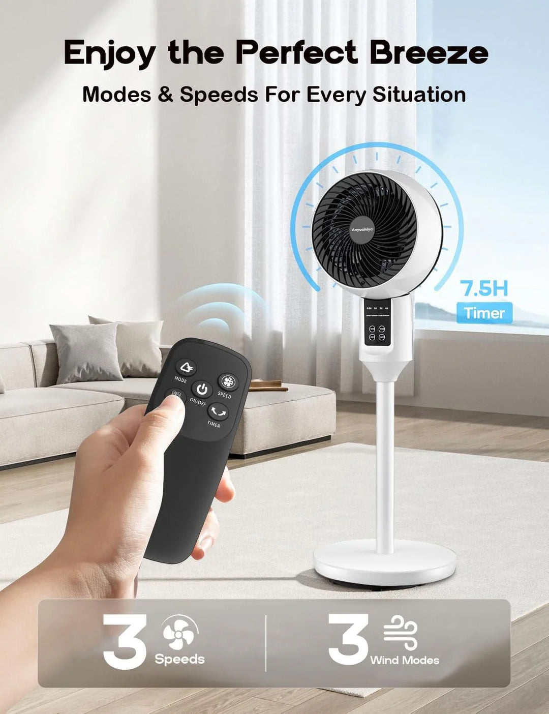 Statiefventilator – 3D-Oscillatie, Verstelbaar in Hoogte & Fluisterstil
