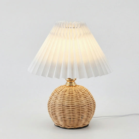 Tafellamp Rotan met Geplooide Kap - Boho Stijl