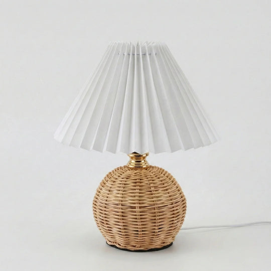 Tafellamp Rotan met Geplooide Kap - Boho Stijl