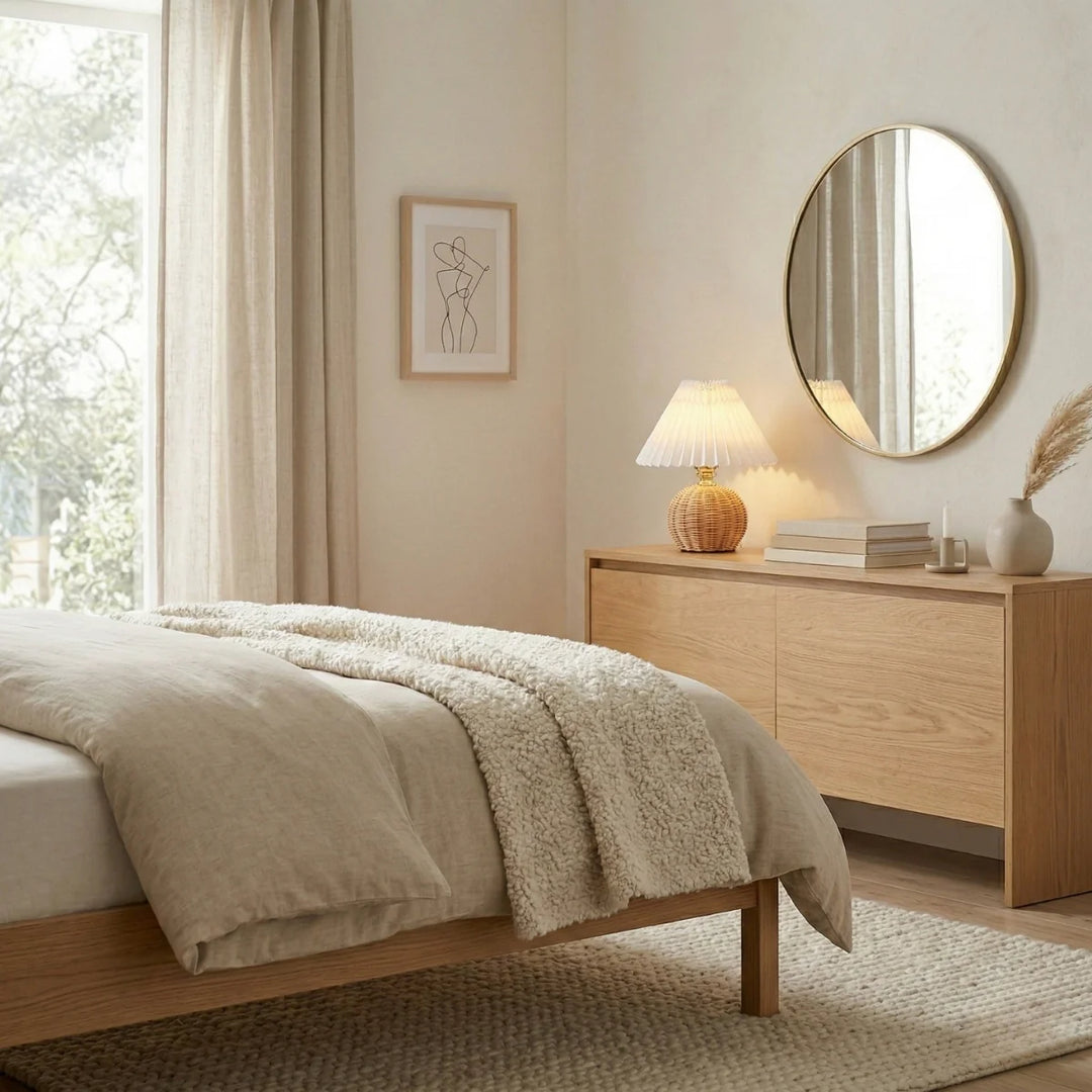 Tafellamp Rotan met Geplooide Kap - Boho Stijl