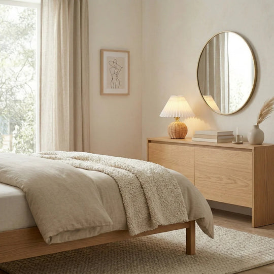 Tafellamp Rotan met Geplooide Kap - Boho Stijl