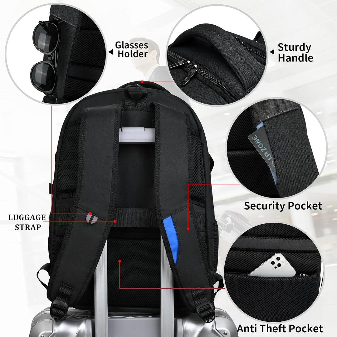Waterdichte reislaptoprugzak met USB-poort en georganiseerde opbergruimte