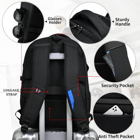Waterdichte reislaptoprugzak met USB-poort en georganiseerde opbergruimte