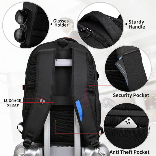 Waterdichte reislaptoprugzak met USB-poort en georganiseerde opbergruimte
