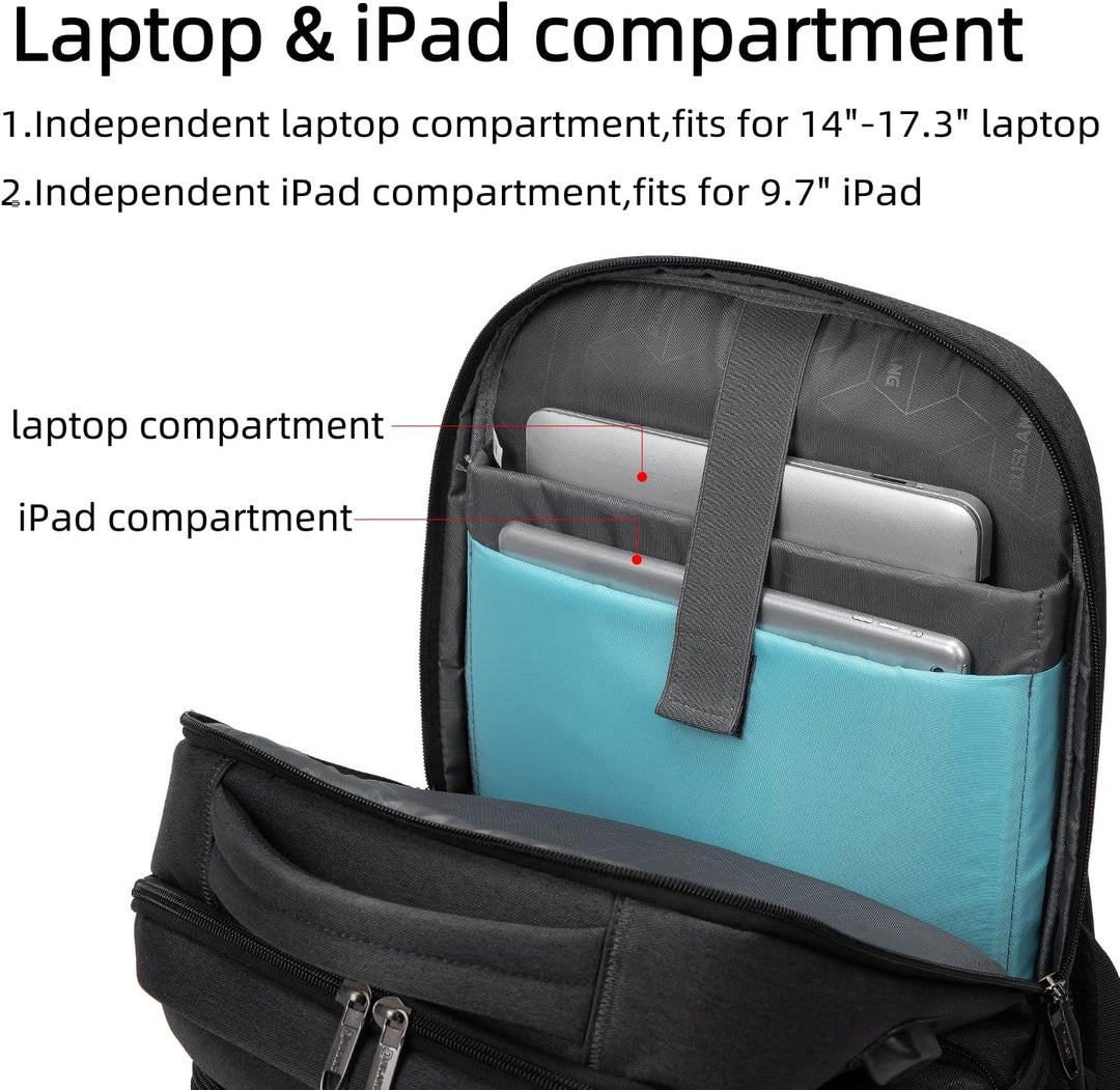 Waterdichte reislaptoprugzak met USB-poort en georganiseerde opbergruimte