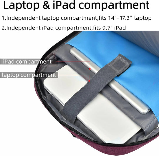 Waterdichte reislaptoprugzak met USB-poort en georganiseerde opbergruimte