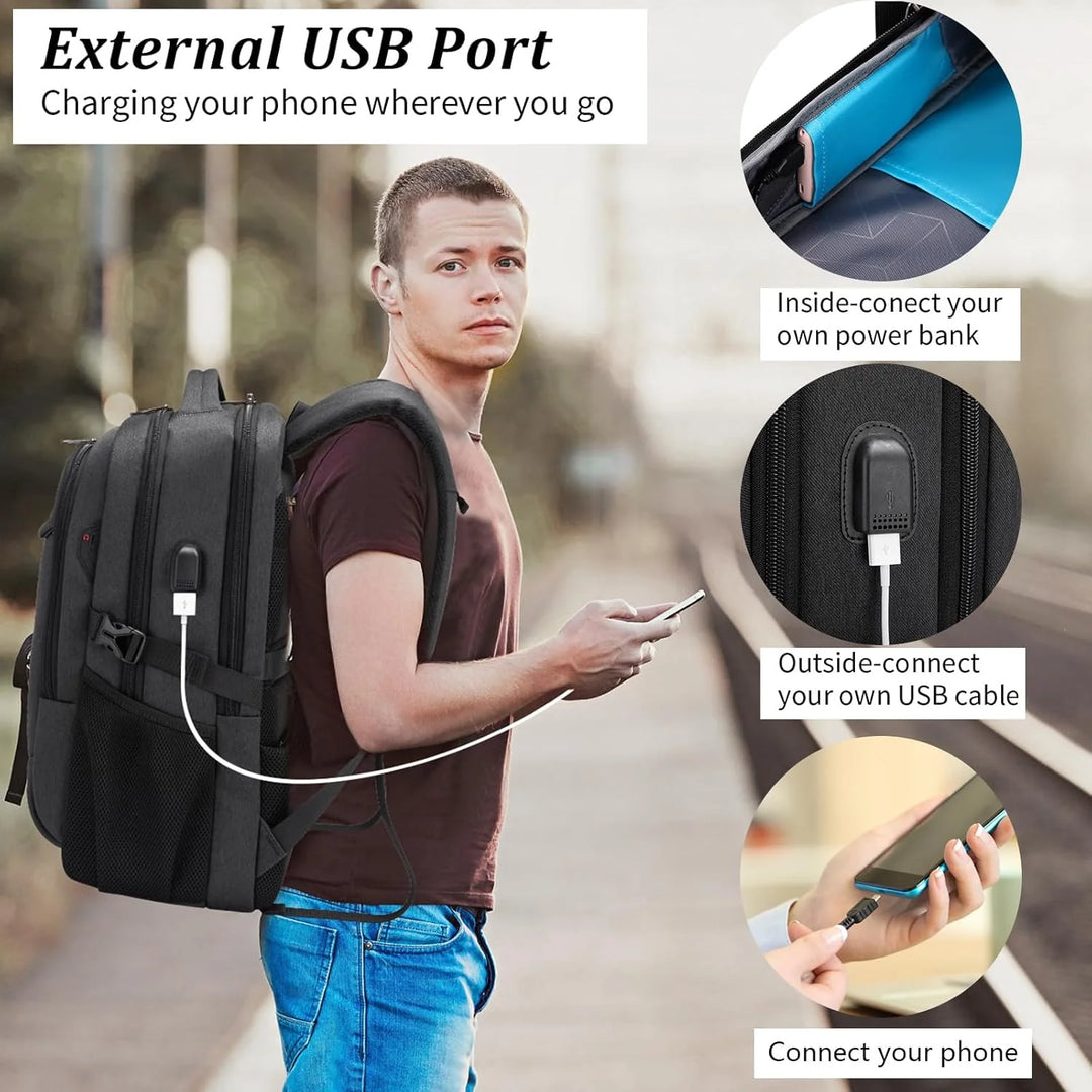 Waterdichte reislaptoprugzak met USB-poort en georganiseerde opbergruimte