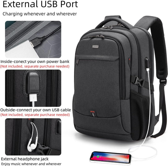 Waterdichte reislaptoprugzak met USB-poort en georganiseerde opbergruimte