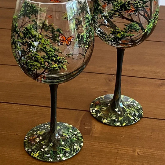 Wijnglazen Vier Jaargetijden – Handbeschilderd Boom-Design (Set)