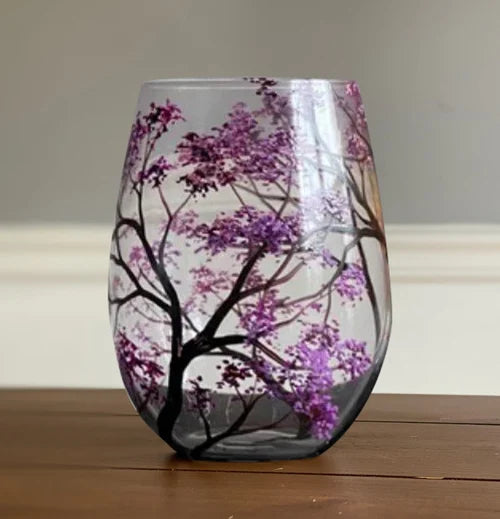 Wijnglazen Vier Jaargetijden – Handbeschilderd Boom-Design (Set)