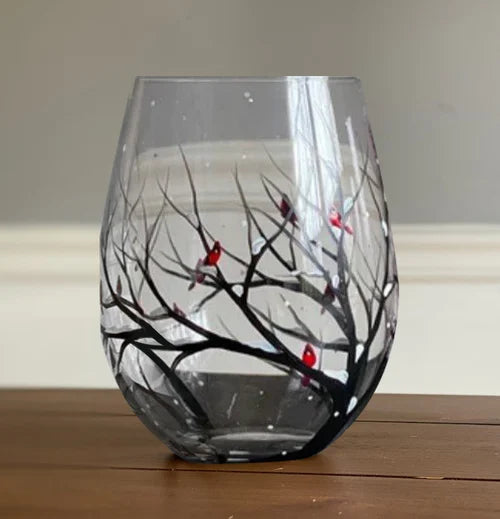 Wijnglazen Vier Jaargetijden – Handbeschilderd Boom-Design (Set)