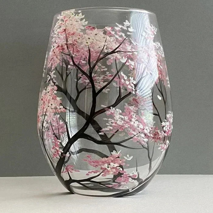 Wijnglazen Vier Jaargetijden – Handbeschilderd Boom-Design (Set)