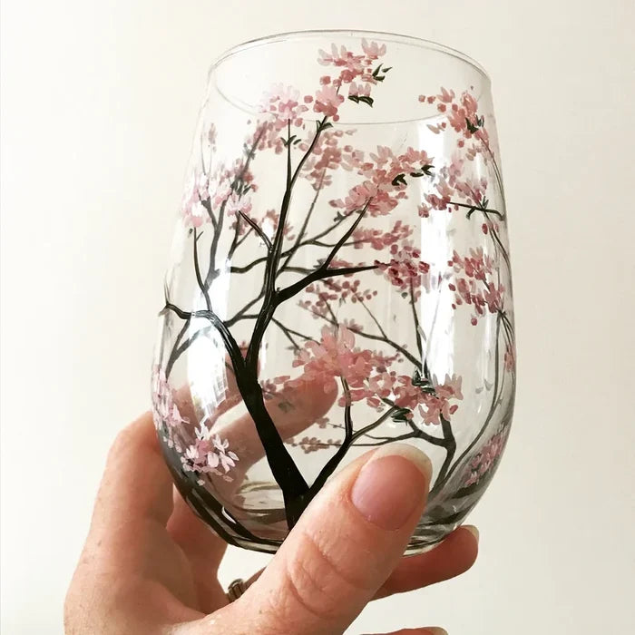 Wijnglazen Vier Jaargetijden – Handbeschilderd Boom-Design (Set)