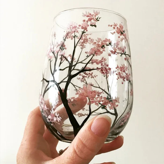 Wijnglazen Vier Jaargetijden – Handbeschilderd Boom-Design (Set)