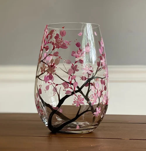 Wijnglazen Vier Jaargetijden – Handbeschilderd Boom-Design (Set)