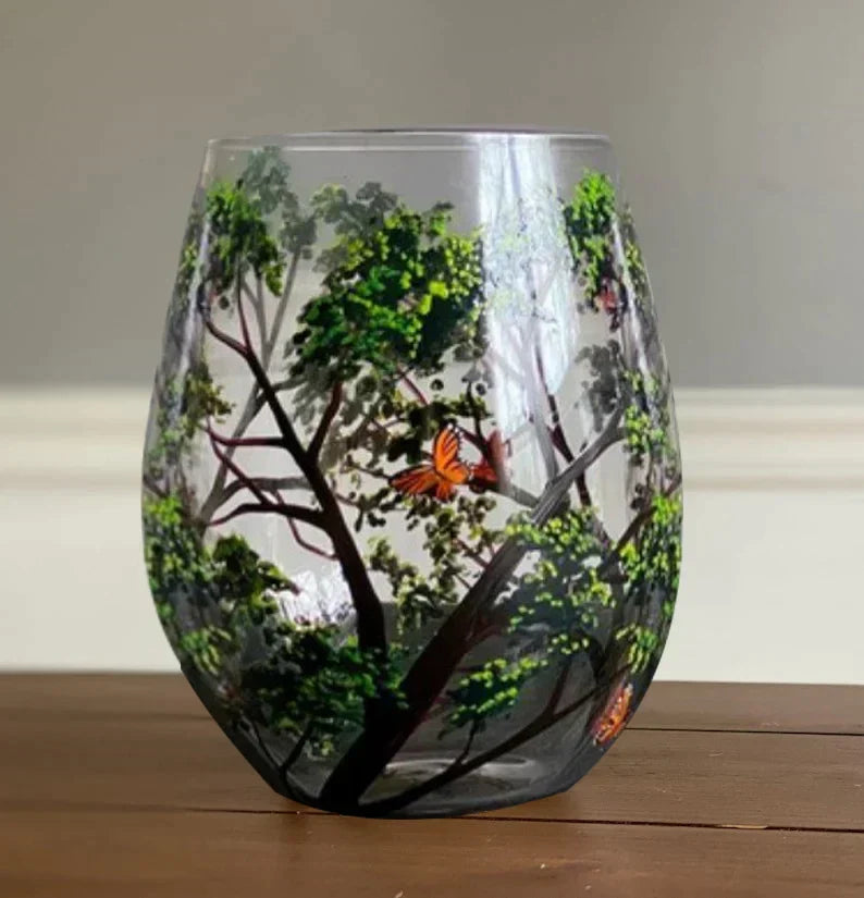 Wijnglazen Vier Jaargetijden – Handbeschilderd Boom-Design (Set)