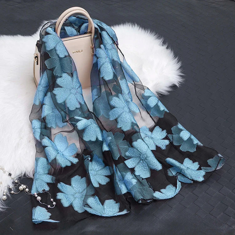 Zijden Sjaal met Bloemenmotief Dames