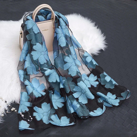 Zijden Sjaal met Bloemenmotief Dames