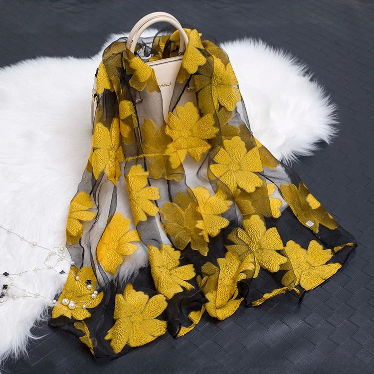 Zijden Sjaal met Bloemenmotief Dames
