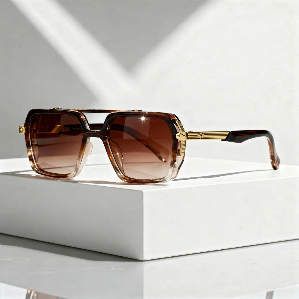 Zonnebril Aviator – Vierkant met Dubbele Brug & Metalen Tempels