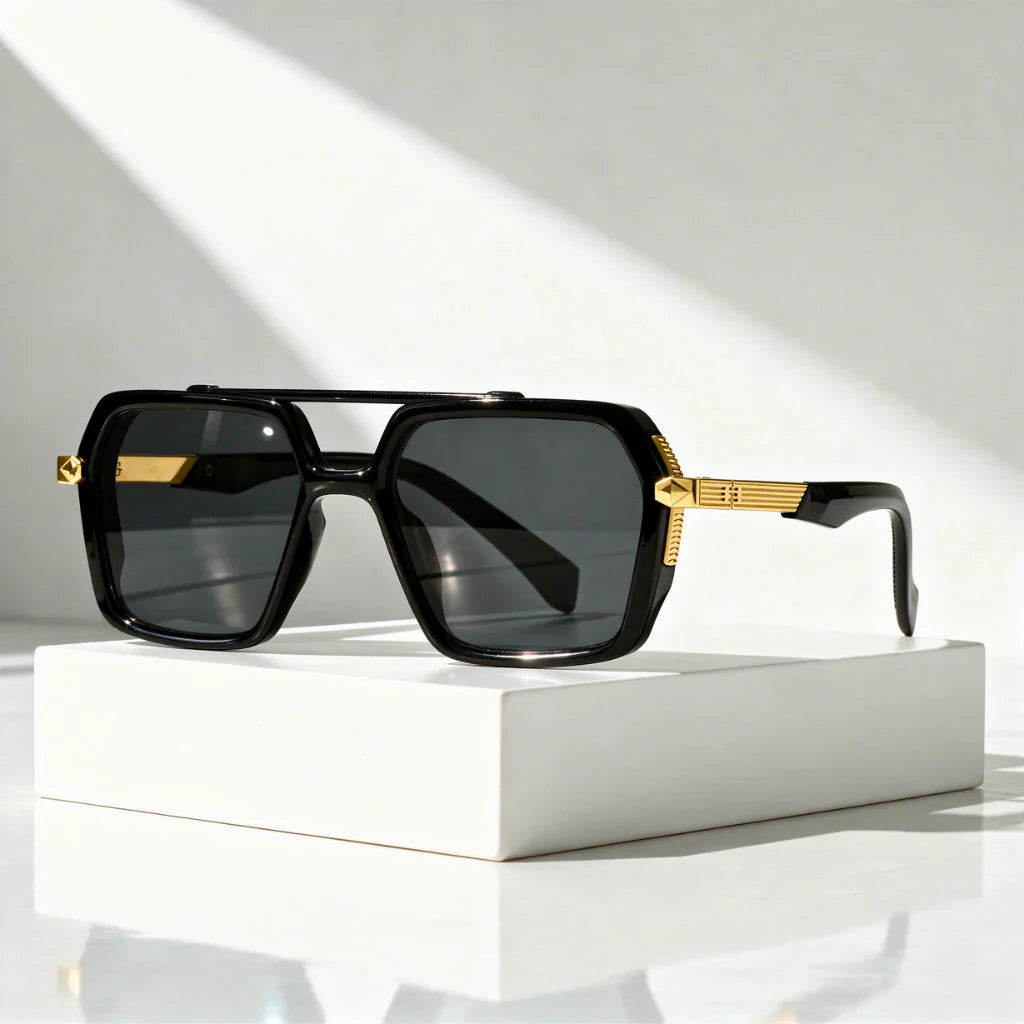Zonnebril Aviator – Vierkant met Dubbele Brug & Metalen Tempels