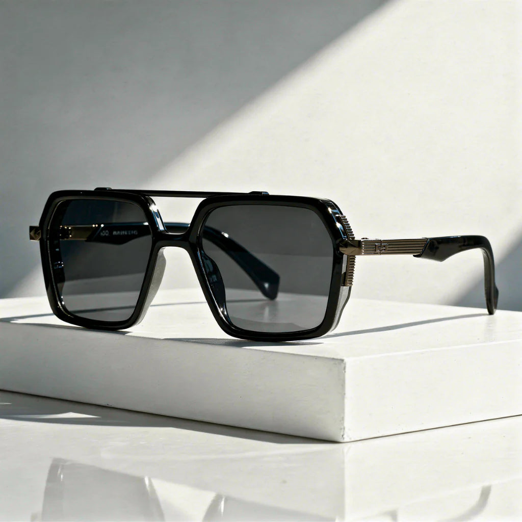 Zonnebril Aviator – Vierkant met Dubbele Brug & Metalen Tempels